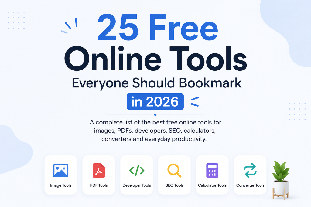 25 free online productivity tools for images, PDFs, SEO, developers, calculators, and converters in 2026