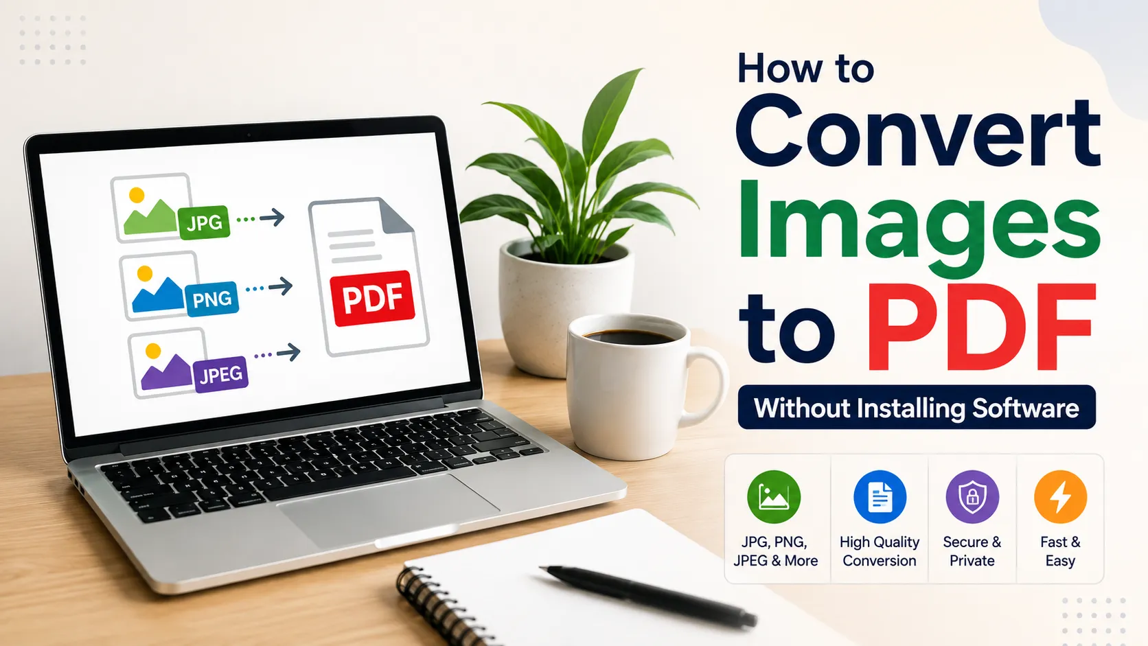 Convert images to PDF online without installing software